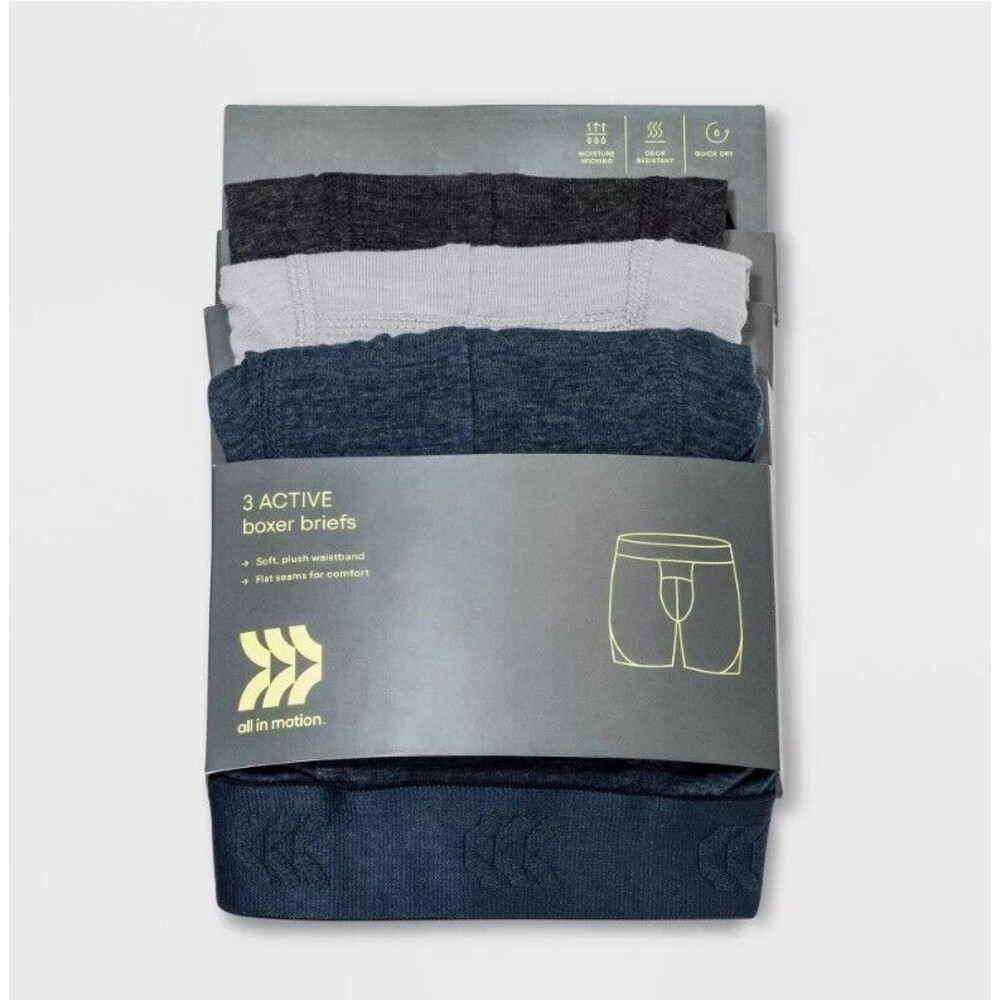 All in Motion 3 PK ACTIVE Men's Boxer Briefs Size SMALL MSRP $20